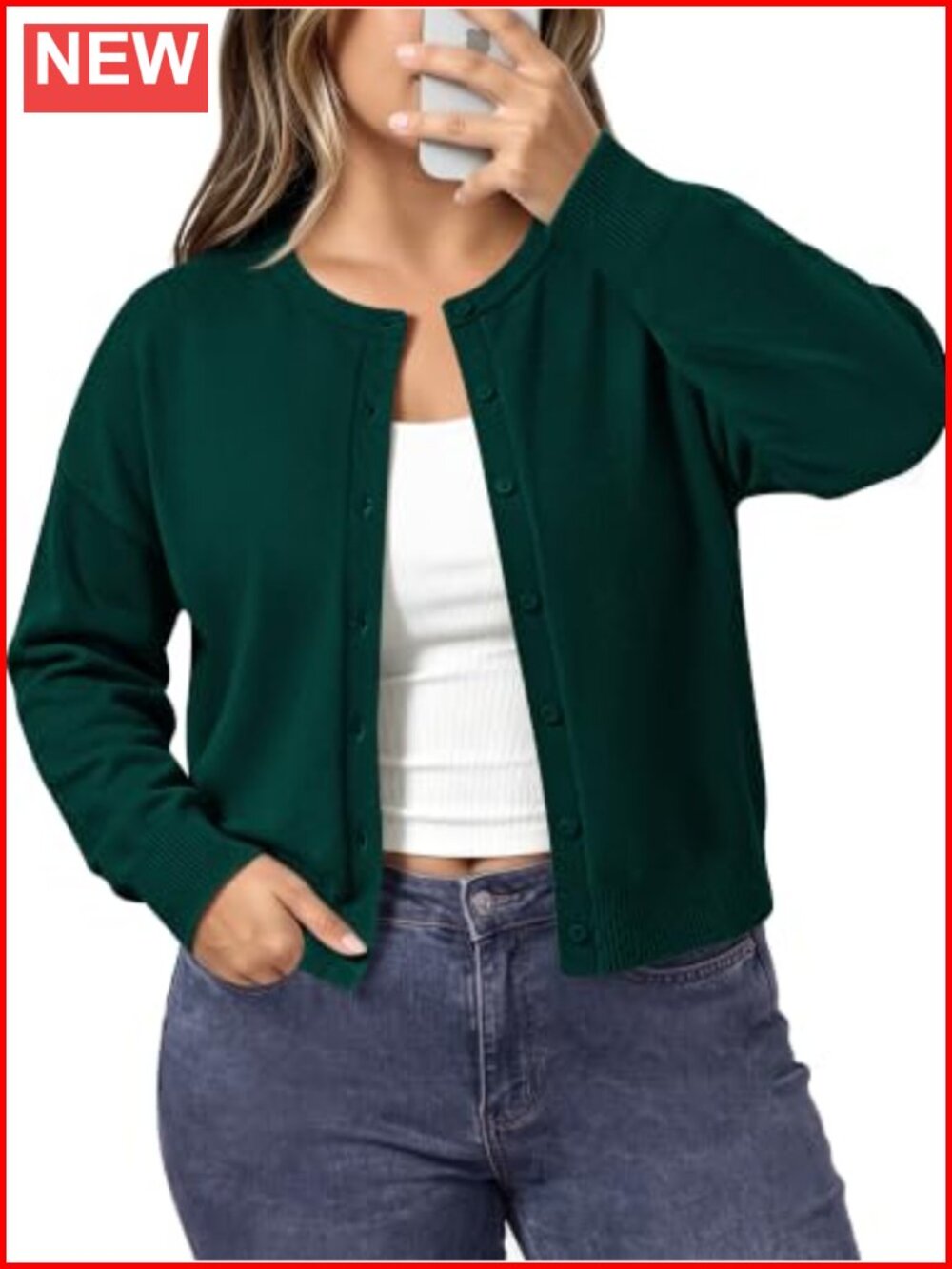 Plus Size Cropped Cardigan Lightweight Knit Button Front Sweater